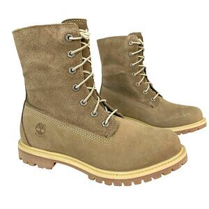 New Timberland Waterproof Taupe Suede Fold Down Teddy Fleece Boots Size 7